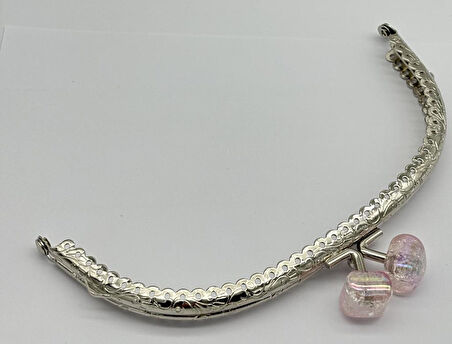 15.5 cm Gümüş Oval Cüzdan Çanta Klipsi Bursu Açık Pembe