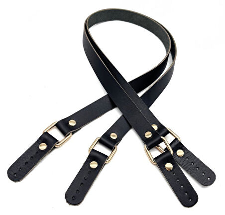 Angel Çanta Aksesuar Karedört Model Gerçek Deri Siyah Renk Çanta Sapı Light Gold  Metal