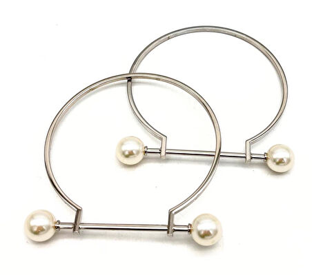 Angel Çanta Aksesuar 9 cm İncili Gümüş  Renk İncili Metal Çanta Sapı