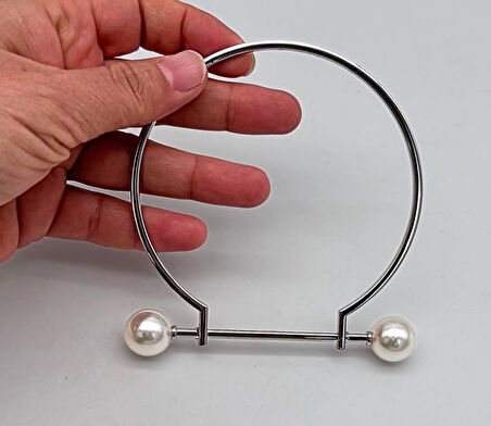 Angel Çanta Aksesuar 9 cm İncili Gümüş  Renk İncili Metal Çanta Sapı