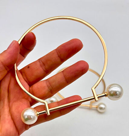 Angel Çanta Aksesuar 9 cm İncili Light Gold Renk İncili Metal Çanta Sapı