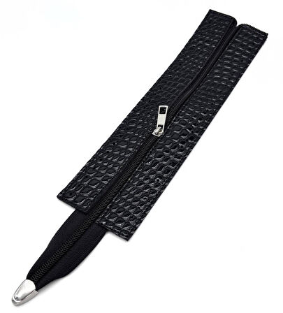 Angel Çanta Aksesuar Rugan Croco Siyah Renk 28 Cm Derili Fermuar Gümüş  Metalli