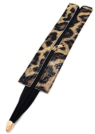 Angel Çanta Aksesuar 40 cm Derili Fermuar Rugan Croco Leopar  Renk Light Gold Renk Metalli