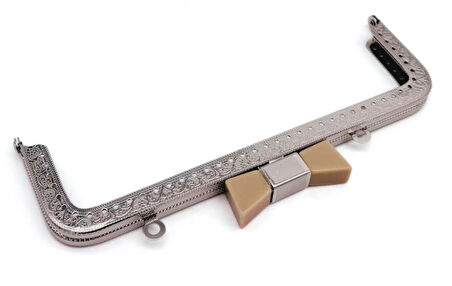 Angel Çanta Aksesuar 20 Cm Gümüş Renk Bej Kurdele Model  Çanta Klipsi, Çanta Bursu