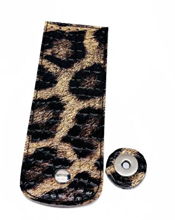 Angel Çanta Aksesuar 16x6 cm Mıknatıslı  Suni Deri Kapak Leopar  Renk Gümüş Renk Metalli