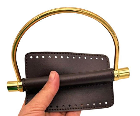 Angel Çanta Aksesuar Suni Derili Metal Çanta Sapı İpek Model Koyu Kahve Renk Light Gold Metal