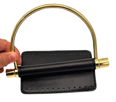 Angel Çanta Aksesuar Suni Derili Metal Çanta Sapı İpek Model Siyah Renk Light Gold Metal