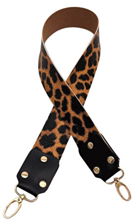 Angel Çanta Aksesuar Ledi Moel Leopar Desenli Tek Çanta Sapı Light Gold Metalli