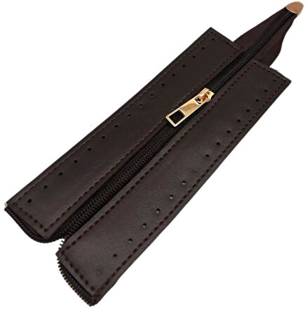 Angel Çanta Aksesuar Koyu Kahve Renk 17 Cm Derili Fermuar Light Gold Metalli