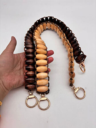 Angel Çanta Aksesuar 65x3 cm Koyu Renk Oval Ahşap Boncuklu Ahşap Tek Çanta Sapı