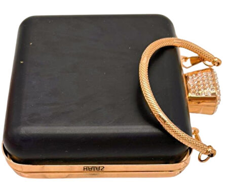 Angel Çanta Aksesuar Abiye Çanta Kalıbı Taşlı Kare Model Light Gold Metalli 