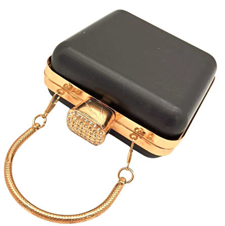 Angel Çanta Aksesuar Abiye Çanta Kalıbı Taşlı Kare Model Light Gold Metalli 