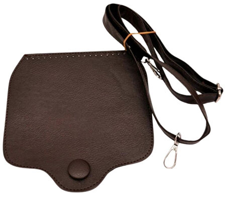 Angel Çanta Aksesuar Suni Deri  Büyük Button Model Koyu Kahve Renk Çanta Deri Seti Gümüş Metal