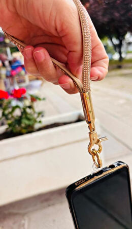 Angel Çanta Aksesuar Taşlı Bej Renk Telefon Bilek Askısı, Telefon Zinciri, Telefon Askısı, Tüm Telefon Kılıfları İçin Uygundur