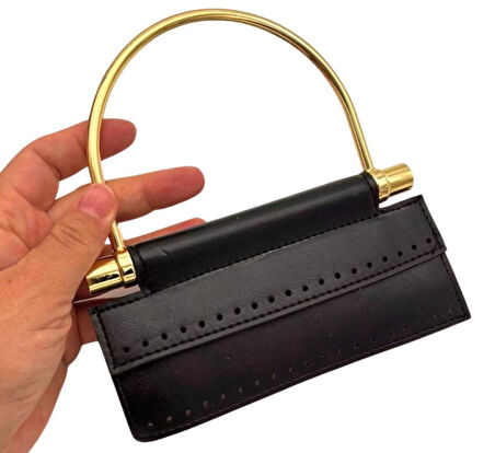 Angel Çanta Aksesuar Suni Derili Metal Çanta Sapı İpek Model Siyah Renk Light Gold Metal (Yeni Model)