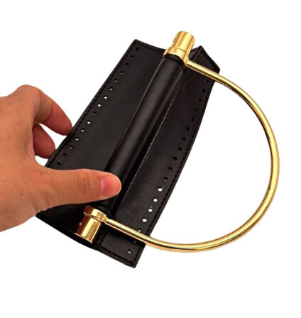 Angel Çanta Aksesuar Suni Derili Metal Çanta Sapı İpek Model Siyah Renk Light Gold Metal (Yeni Model)