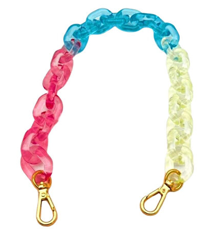 Angel Çanta Aksesuar 38 cm  3 Renkli Akrilik Çanta Zinciri Light Gold  Metalli