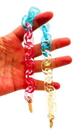 Angel Çanta Aksesuar 38 cm  3 Renkli Akrilik Çanta Zinciri Light Gold  Metalli