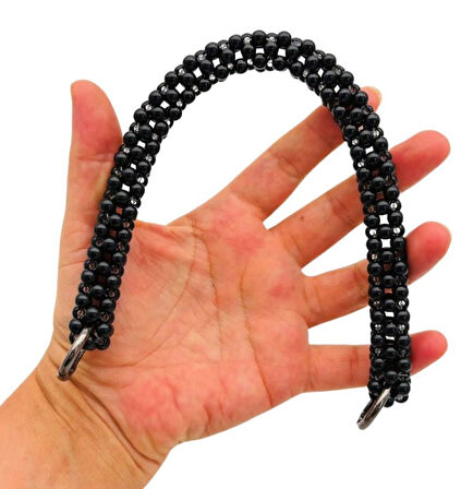 Angel Çanta Aksesuar 31 cm Siyah Boncuklu Kare Model Çanta Sapı Light Gold Metalli