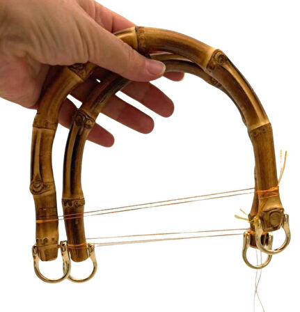 Angel Çanta Aksesuar 18 cm Çift Gerçek Bambu Çanta Sapı Düz Halkalı (Light Gold Metalli)
