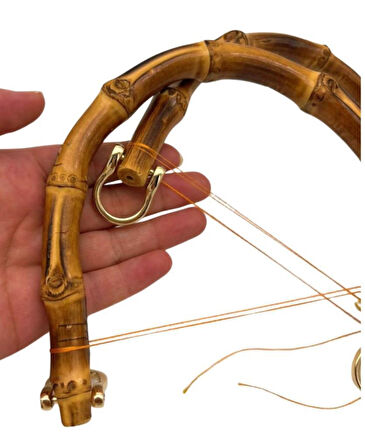 Angel Çanta Aksesuar 18 cm Çift Gerçek Bambu Çanta Sapı Düz Halkalı (Light Gold Metalli)