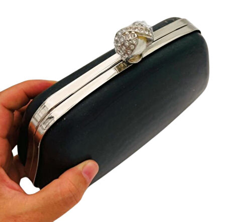 Angel Çanta Aksesuar Abiye Çanta Kalıbı İncili Taşlı Tutmalı Model  Gümüş Metalli  (NO:23)