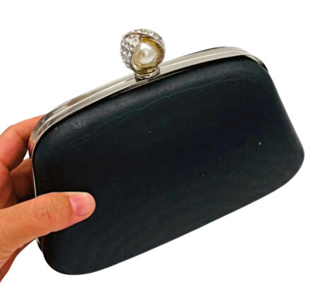 Angel Çanta Aksesuar Abiye Çanta Kalıbı İncili Taşlı Tutmalı Model  Gümüş Metalli  (NO:23)