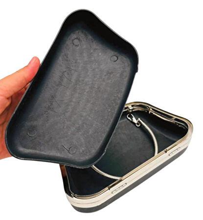 Angel Çanta Aksesuar Abiye Çanta Kalıbı İncili Taşlı Tutmalı Model  Gümüş Metalli  (NO:23)