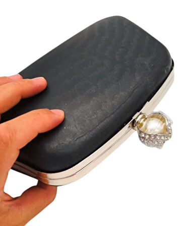 Angel Çanta Aksesuar Abiye Çanta Kalıbı İncili Taşlı Tutmalı Model  Gümüş Metalli  (NO:23)