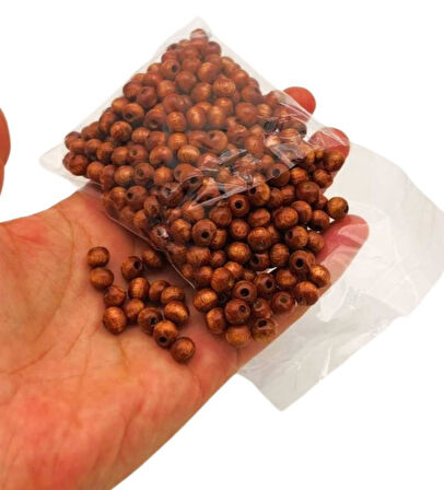 Angel Çanta Aksesuar 6 Mm Ahşap Yuvarlak  Boncuk Taba Renk 50 Gr
