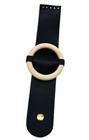 Angel Çanta Aksesuar Tek Kat Suni Deri Ahşap Tokalı Siyah Kapak