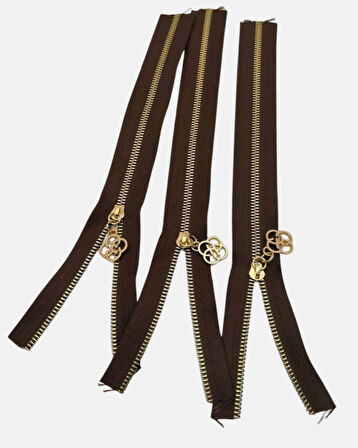 Angel Çanta Aksesuar Başlıklı Fermuar Set 30 Cm Light Gold Metal Koyu Kahve  3 Adet