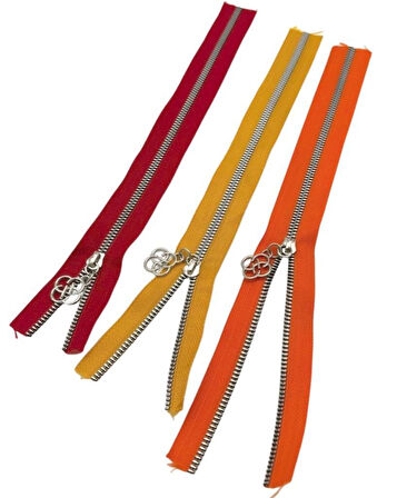 Angel Çanta Aksesuar Başlıklı Fermuar Set 30 Cm Gümüş Metal (Kırmızı, Turuncu, Sarı)