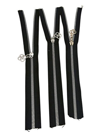 Angel Çanta Aksesuar Başlıklı Fermuar Set 30 Cm Gümüş Metal Siyah 3 Adet