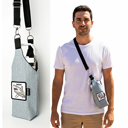 Woodycord El Yapımı Kot U Model Matara Kılıfı  Köpekbalığı