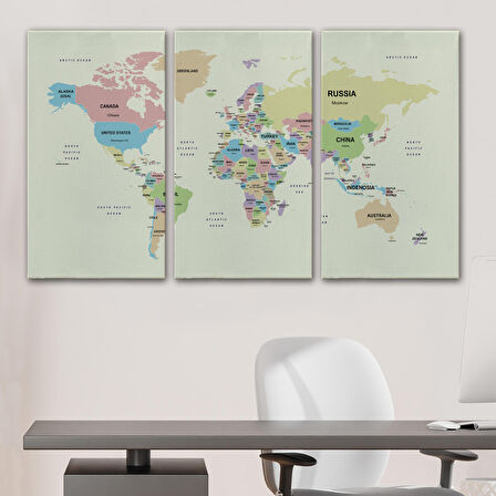 Harita Sepeti Dünya Haritası Kanvas Tablo Ülke Başkent Detaylı ve Dekoratif 2603