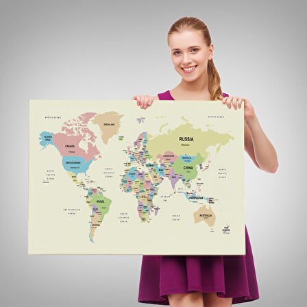 Harita Sepeti Dünya Haritası Kanvas Tablo Ülke Başkent Detaylı ve Dekoratif 2603