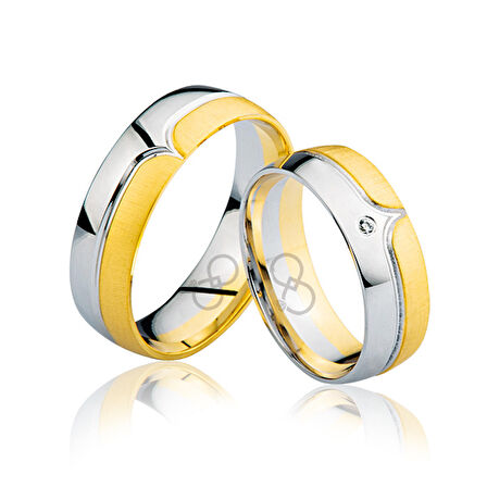 Sarı Beyaz Bombeli Altın Alyans 2604-1