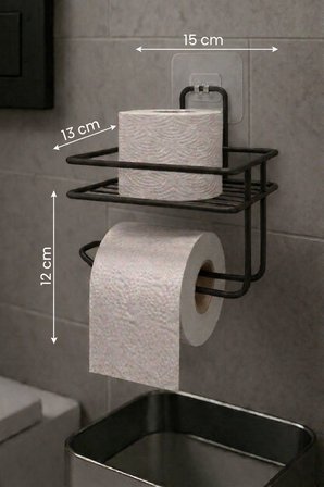 Yapışkanlı Tuvalet Kağıtlığı Delmesiz Vidalamasız Metal Banyo Kağıtlık Askısı Siyah S-120