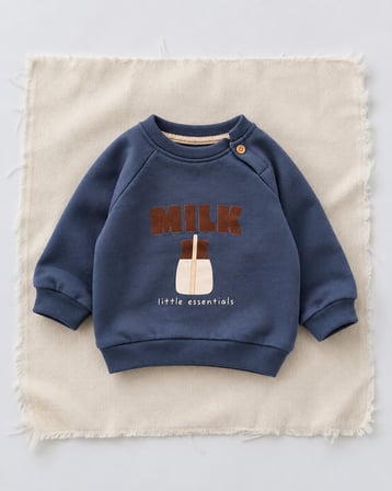 Milk Figürlü Düğmeli Omuz Bebek Sweatshirt | 6 Ay–4 Yaş | RG405