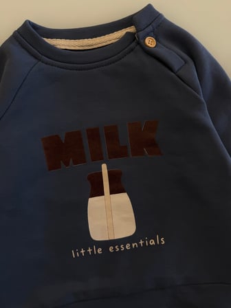 Milk Figürlü Düğmeli Omuz Bebek Sweatshirt | 6 Ay–4 Yaş | RG405