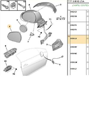 Sol Ayna Camı 208 (2581631003-8151LX)