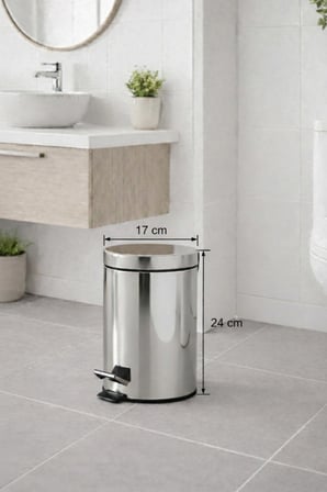 Krom 3 Lü Set  3 Lt Çöp Kovası Wc Fırçası Ve Diş Fırçalık Titan