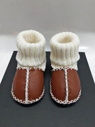 Bebek Unisex Organik Kuzu Derisi İlk Adım Ayakkabısı Panduf Patik 0-6 AY