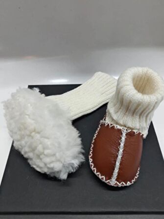 Bebek Unisex Organik Kuzu Derisi İlk Adım Ayakkabısı Panduf Patik 0-6 AY