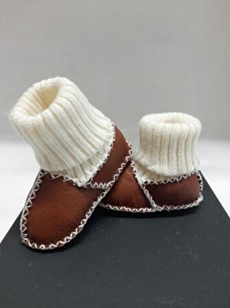 Bebek Unisex Organik Kuzu Derisi İlk Adım Ayakkabısı Panduf Patik 6-12 AY