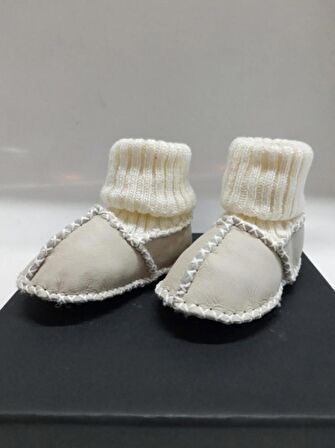 Bebek Unisex Organik Kuzu Derisi İlk Adım Ayakkabısı Panduf Patik - NG3001