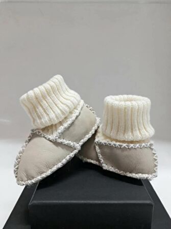 Bebek Unisex Organik Kuzu Derisi İlk Adım Ayakkabısı Panduf Patik 12-18 AY