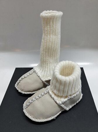 Bebek Unisex Organik Kuzu Derisi İlk Adım Ayakkabısı Panduf Patik 12-18 AY