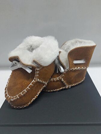 Bebek Organik Kuzu Derisi Bağcıklı Bebek Botu Bebek Patiği İlk Adım Ayakkabısı 6-12 AY